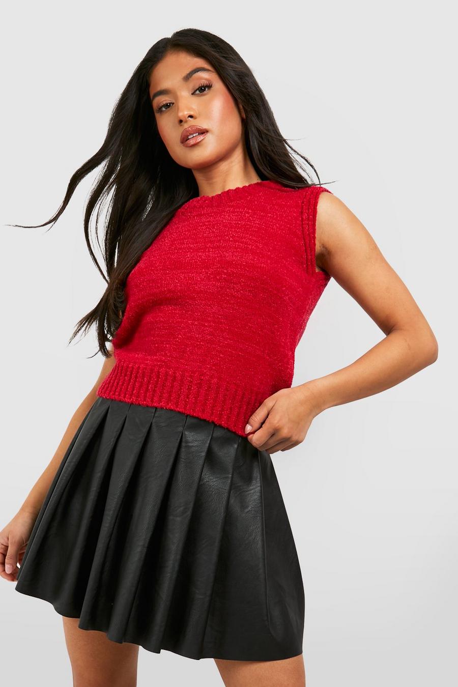 Red Petite Boucle Knit Tank Top