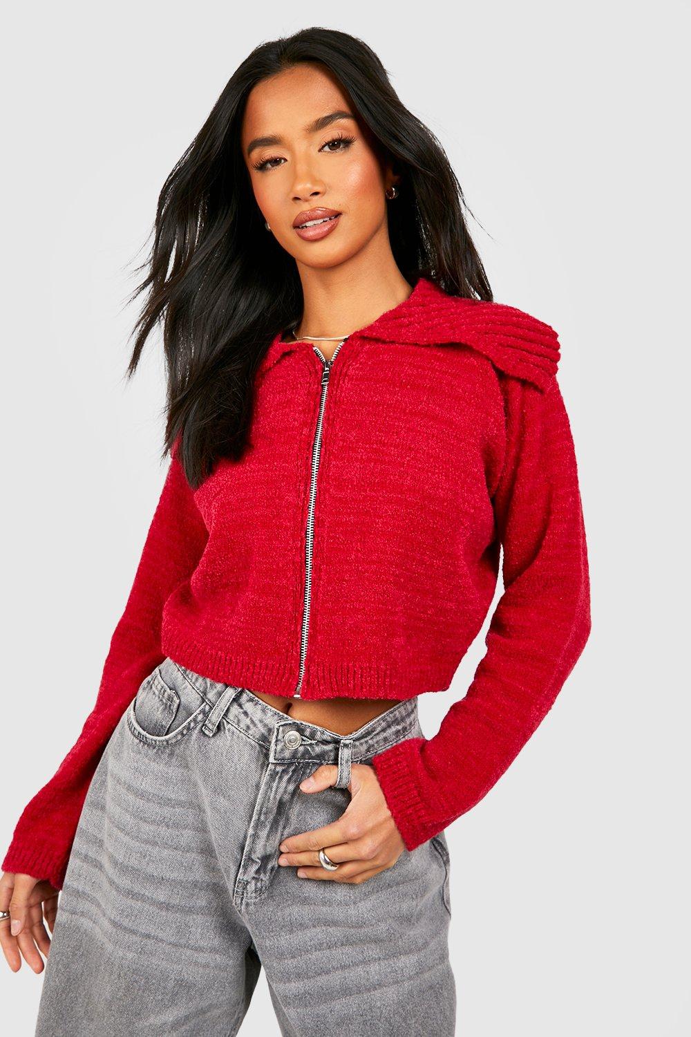 Cropped zip-through hoodie - Red - Ladies