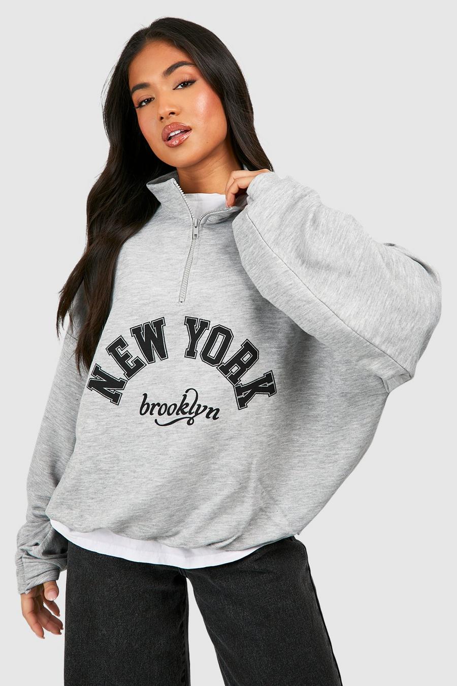Grey marl Petite New York Sweatshirt med kort dragkedja image number 1