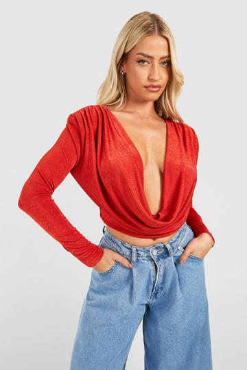 Shoulder Pad Slinky Cowl Top brick