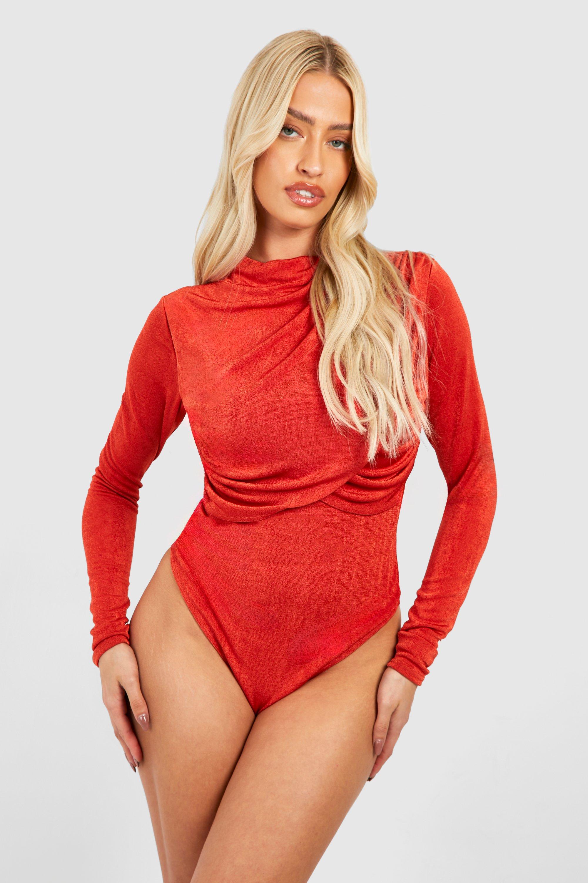 Wrap Detail Long Sleeve Slinky Bodysuit