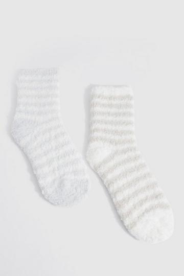 Two Pack Stripe Fluffy Socks neutral