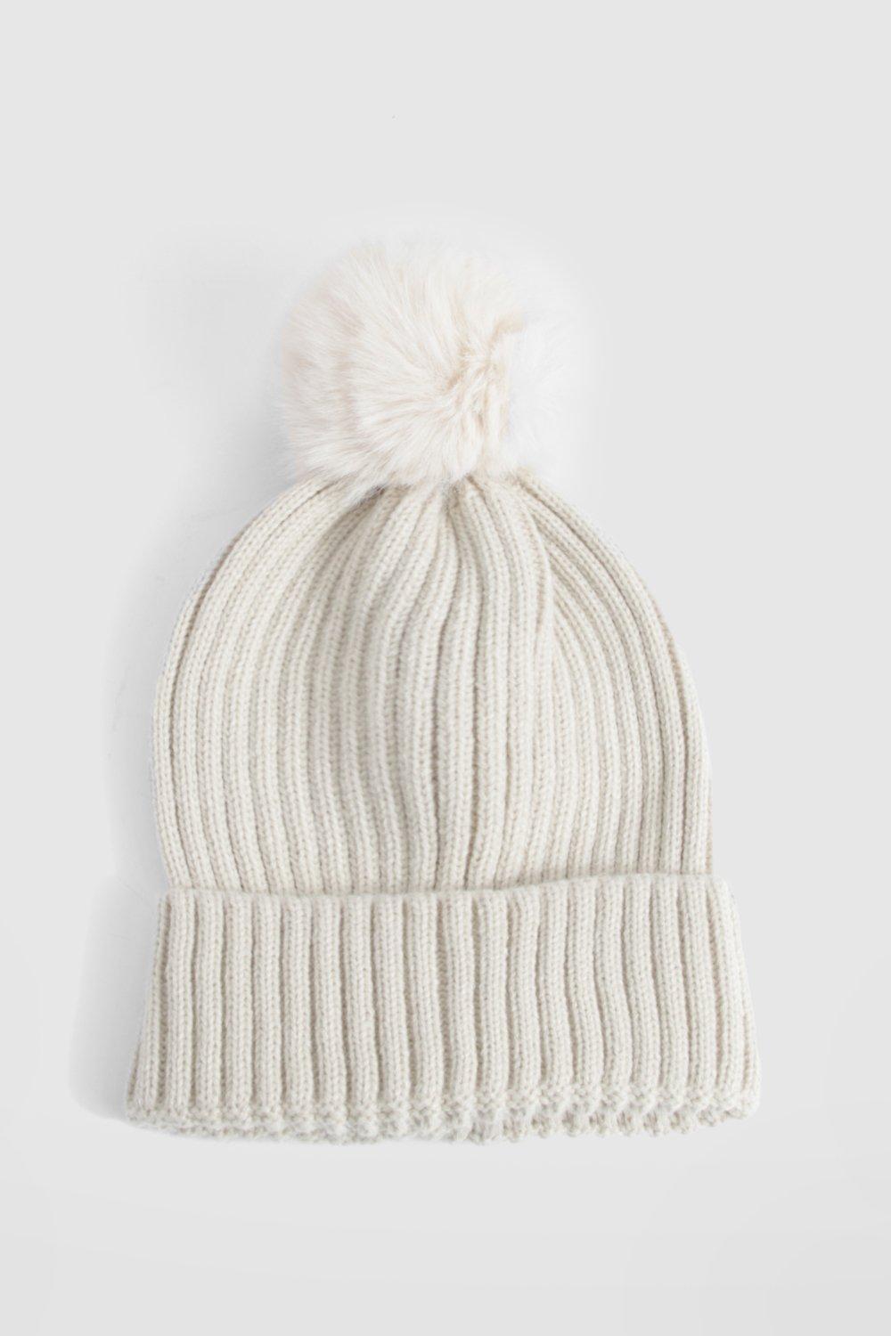 Beige cheap bobble hat