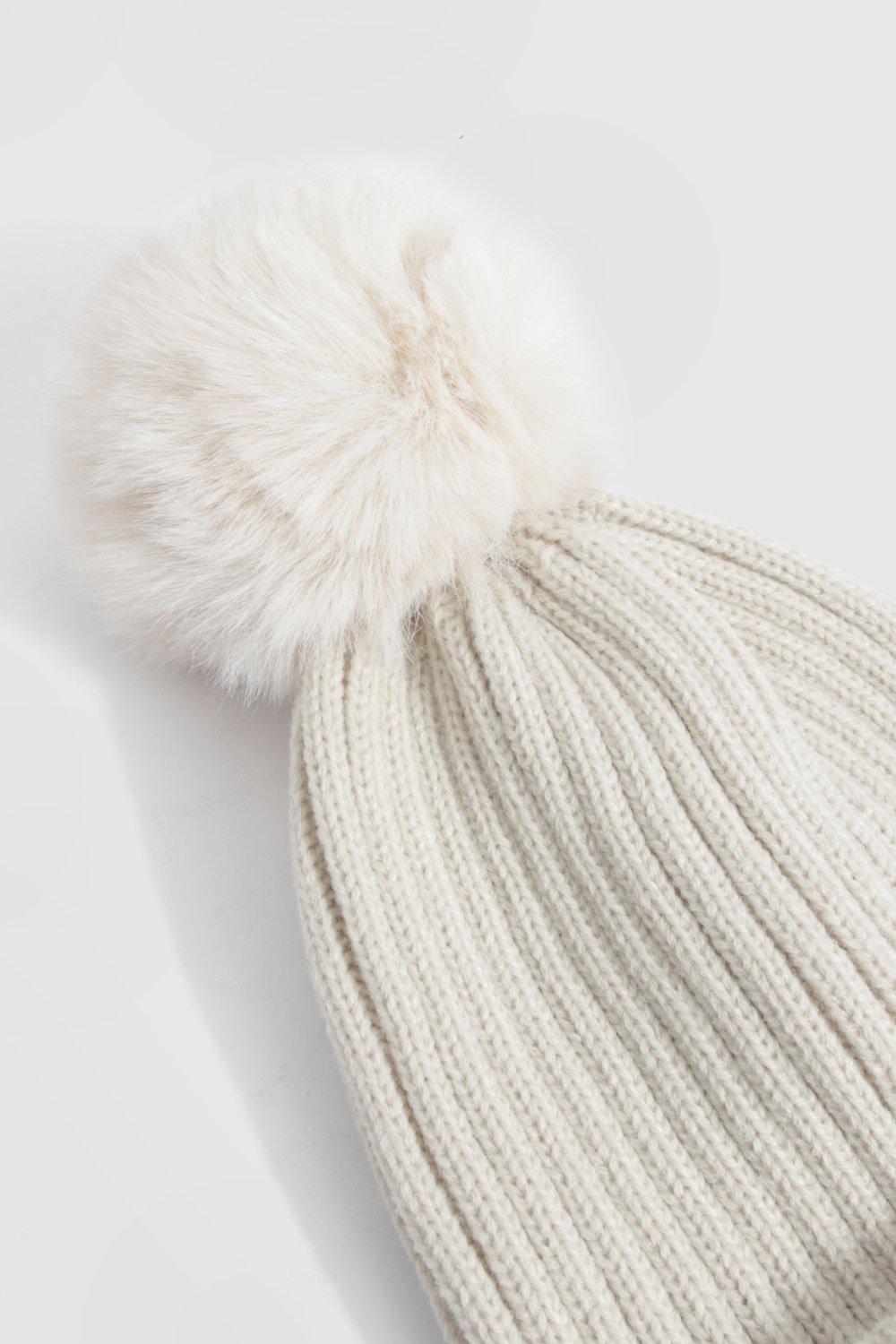 Beige cheap bobble hat