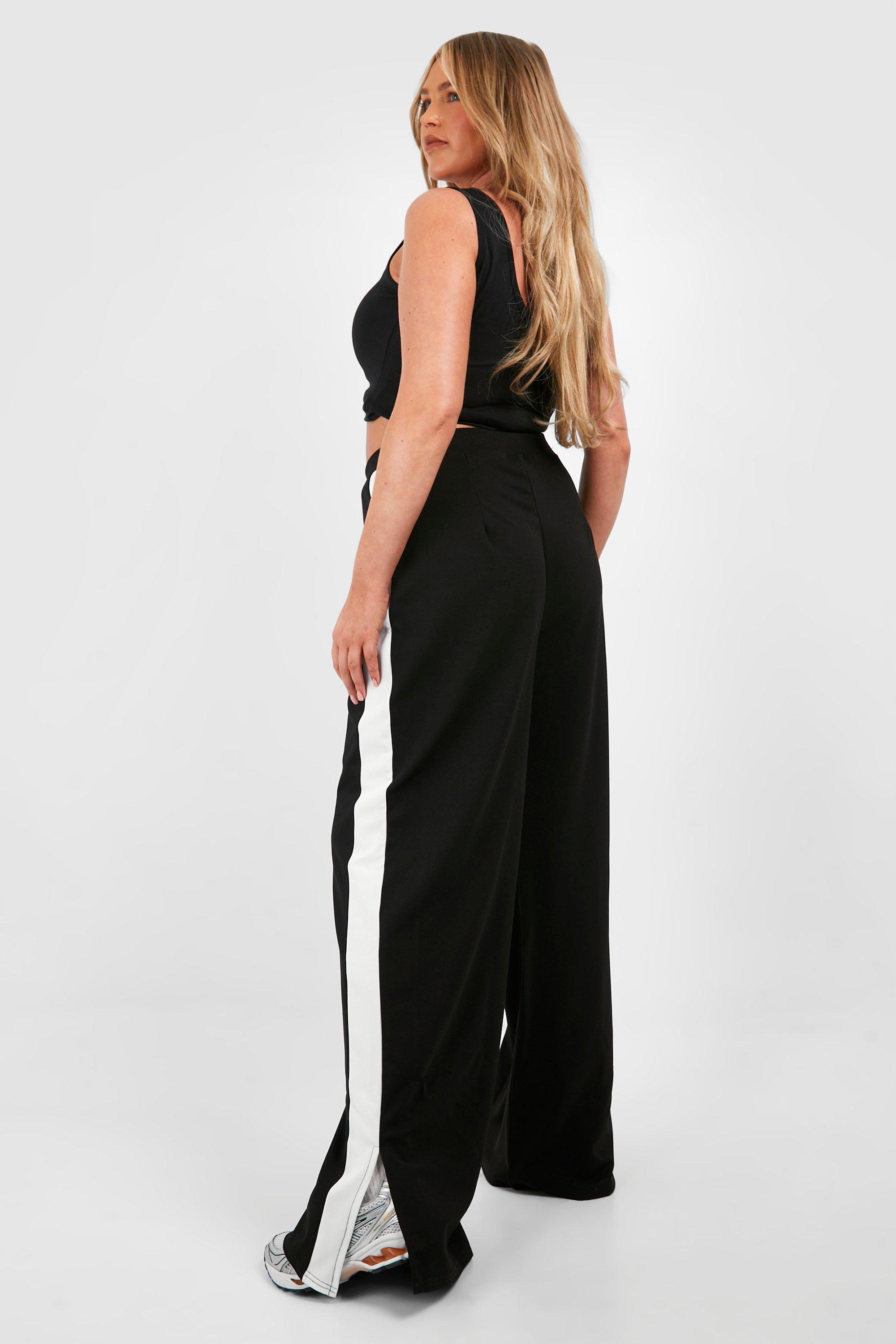 Plus High Waisted Side Stripe Split Hem Trousers