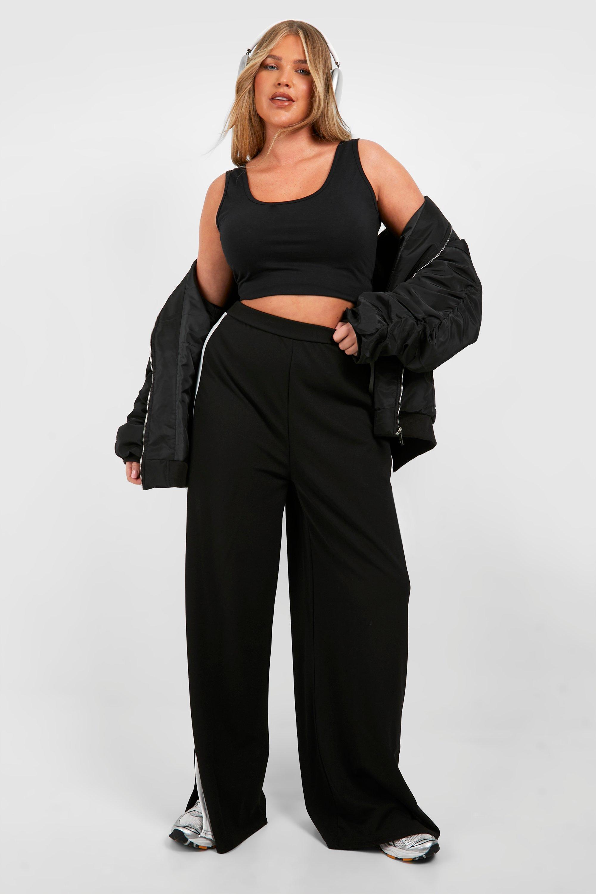 High Waisted Side Stripe Split Hem Pants