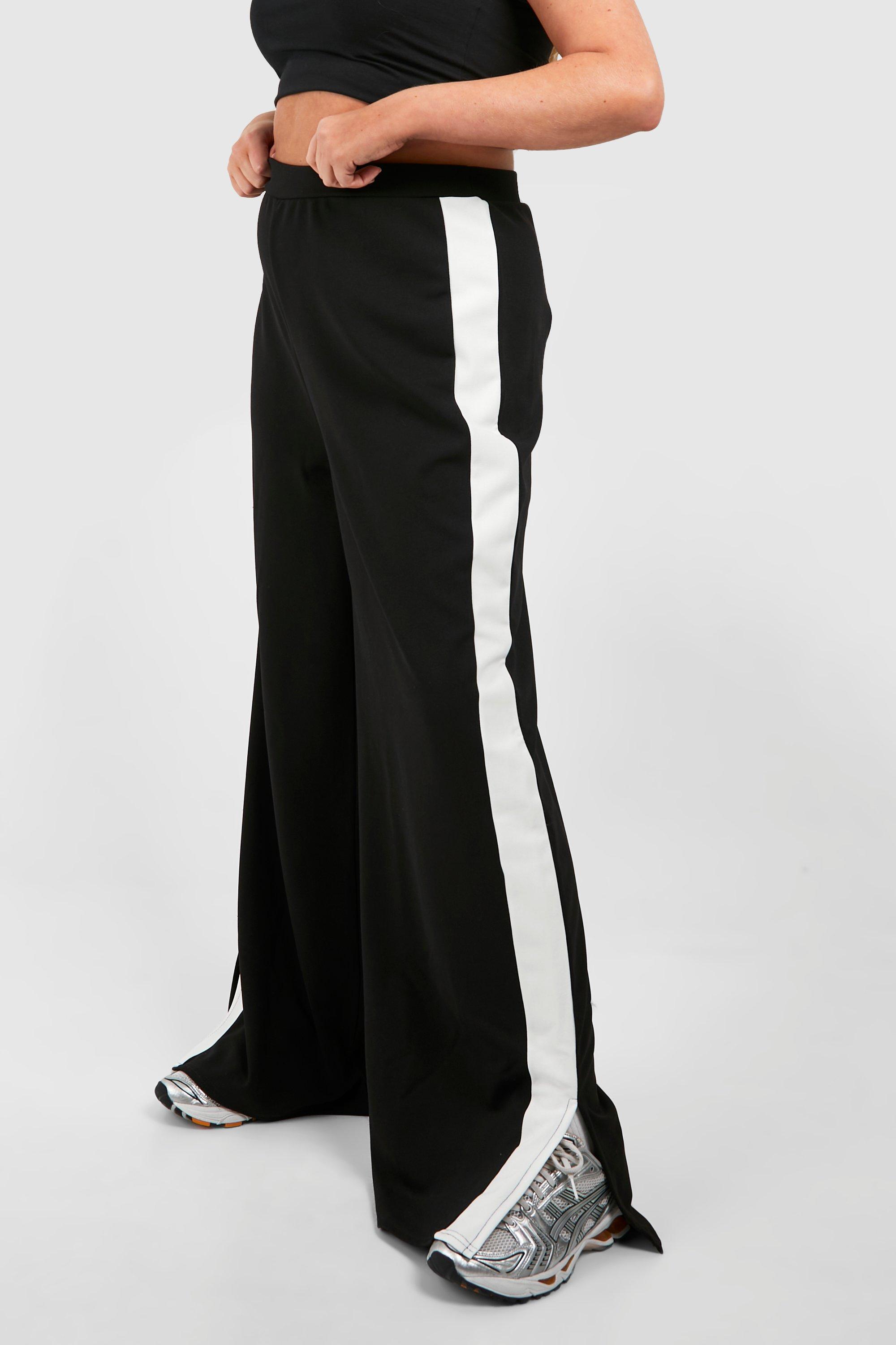 Plus Black Striped High Waisted Wide Leg Trousers