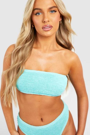 Premium Crinkle Bandeau Tube Bikini Top aqua