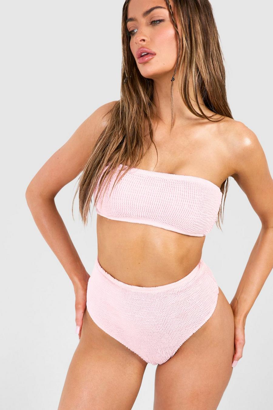 Pastel pink Premium Bikiniöverdel i bandeaustil med struktur image number 1