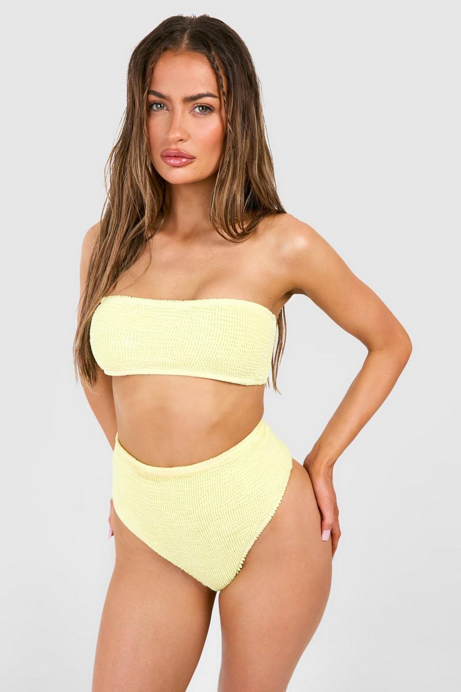 Yellow Premium Gekreukelde Bandeau Bikini Top image number 1