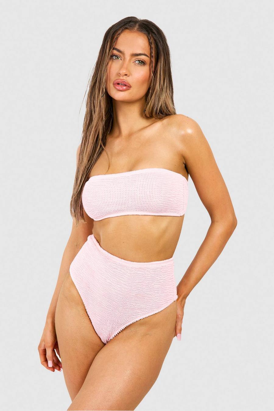 Premium Bikinihose in Knitteroptik mit hohem Bund, Pastel pink