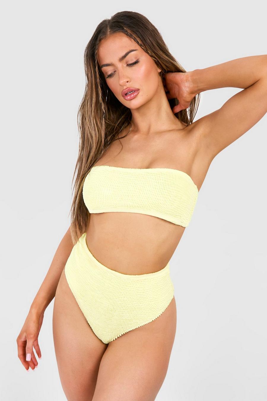 Yellow Premium Bikinitrosa med struktur och hög midja image number 1