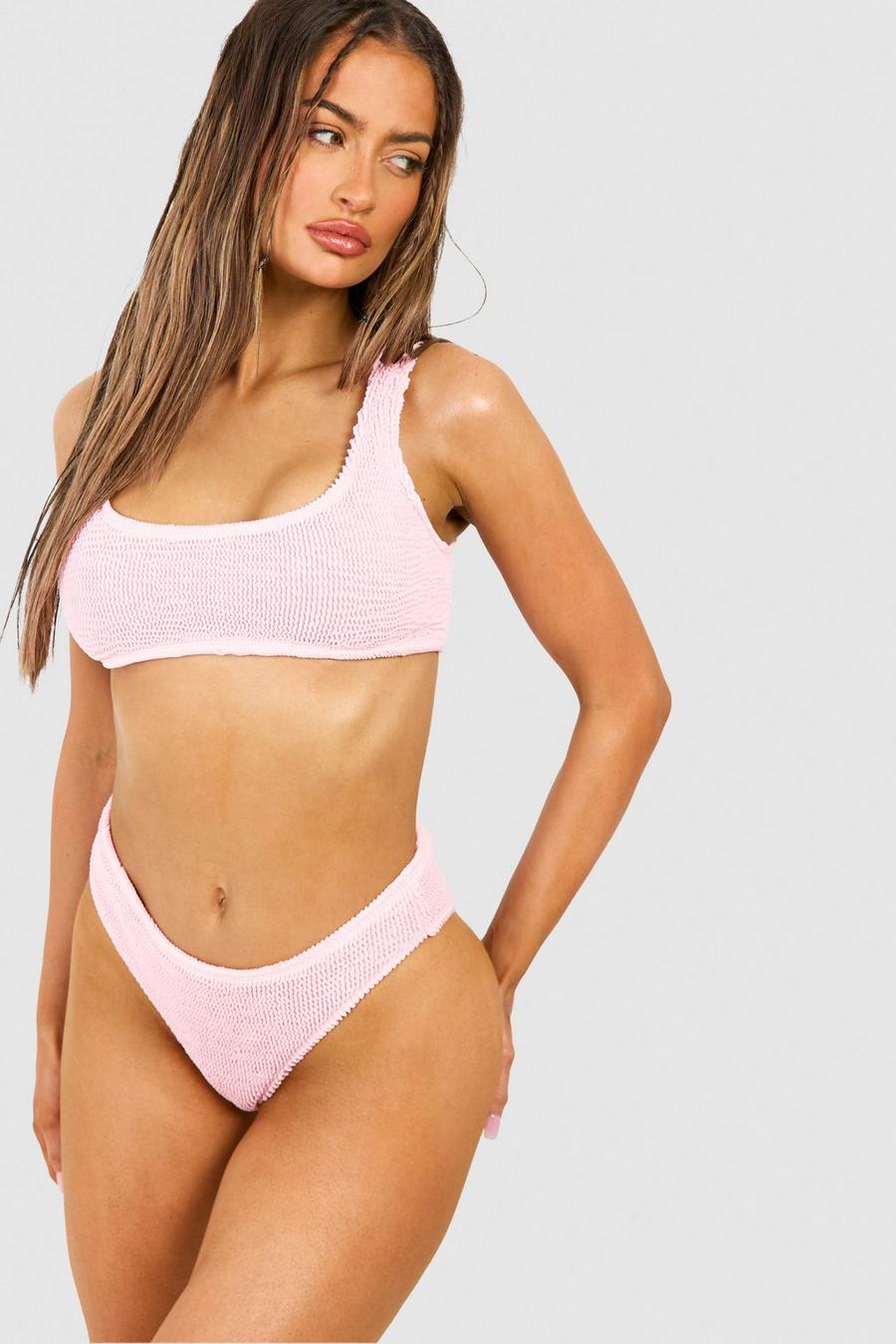 Pastel pink Gekreukelde Premium Bikini Top Met Lage Ronde Hals image number 1