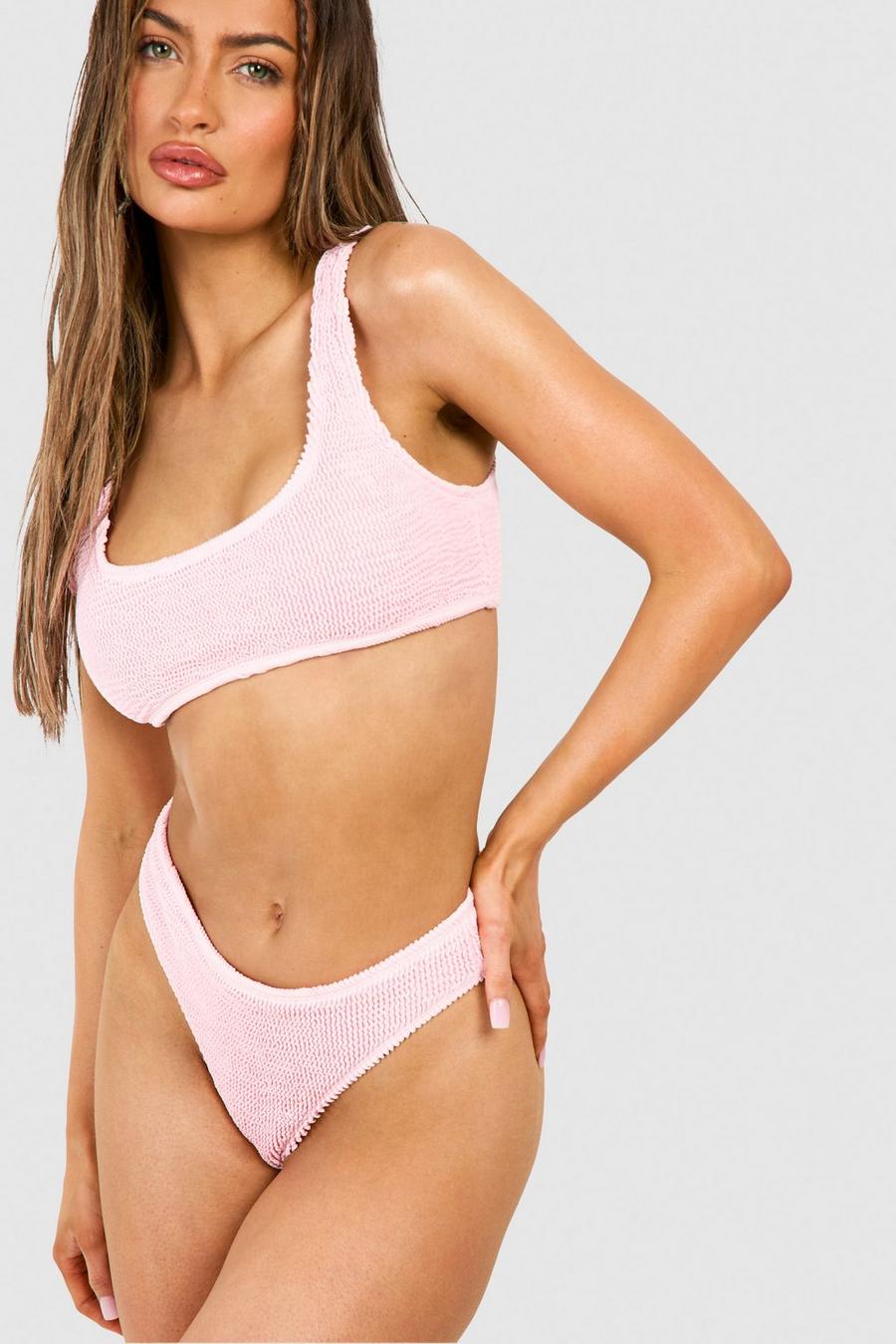 Premium Boomerang Bikinihose in Knitteroptik, Pastel pink