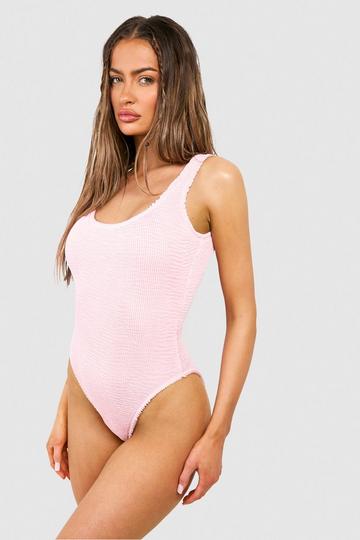Pink Premium Crinkle Scoop Neck Swimsuit