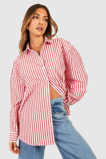 Oversized Roze Gestreepte Blouse red