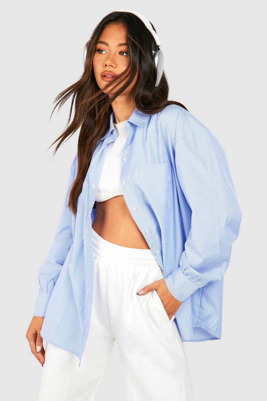 Camicia oversize a righe sottili, Blue image number 1