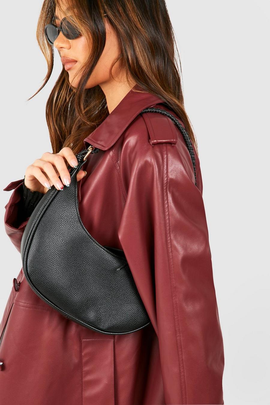 Black Woven Edge Detail Shoulder Bag 