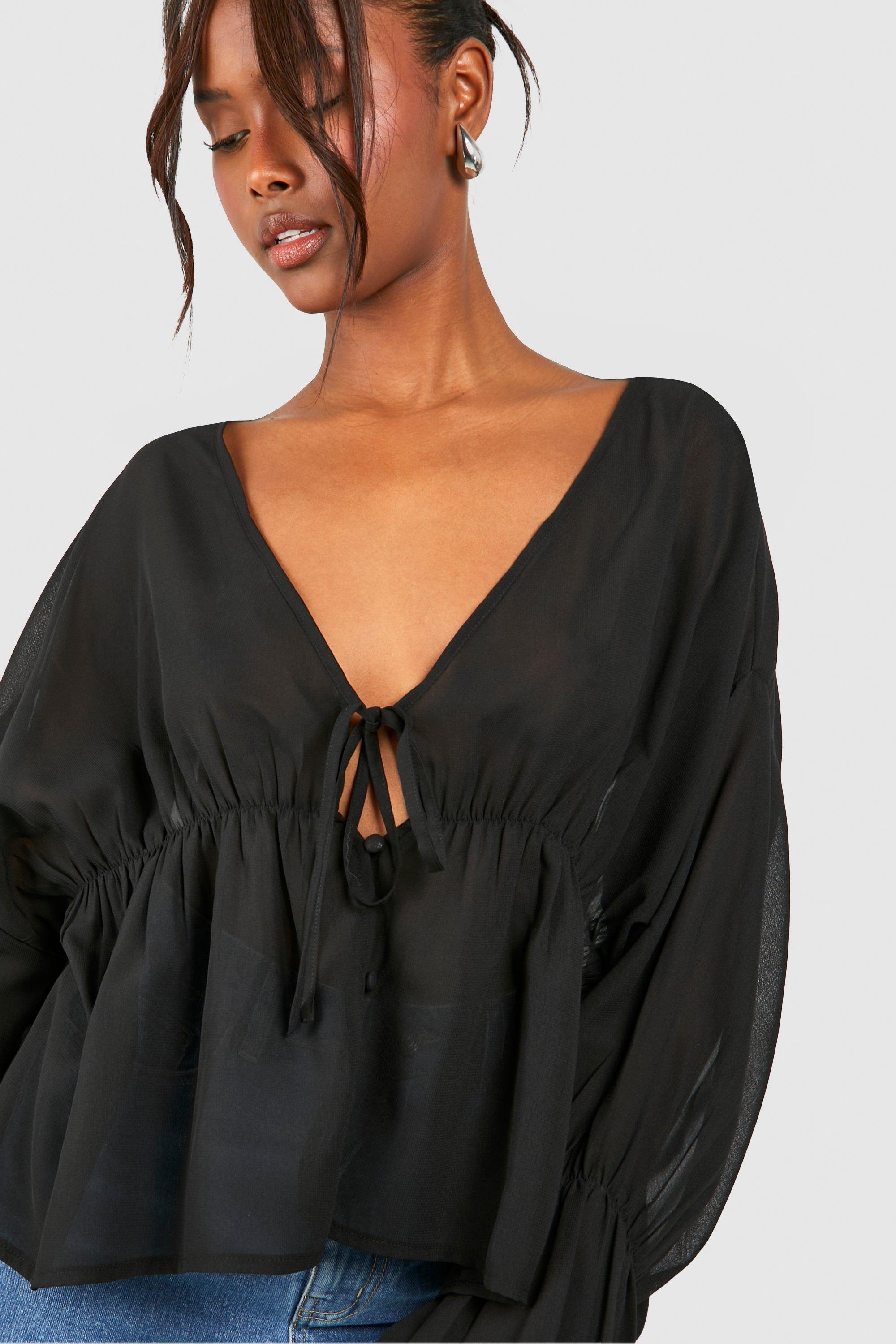 Sheer Gathered Blouse | boohoo