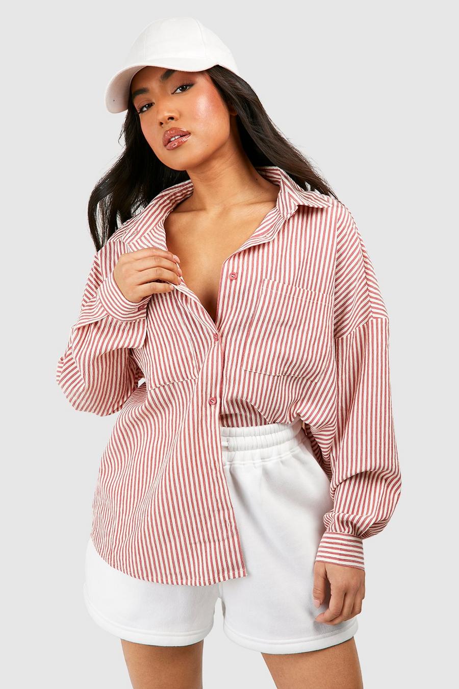Camicia Petite oversize a righe verticali, Red image number 1