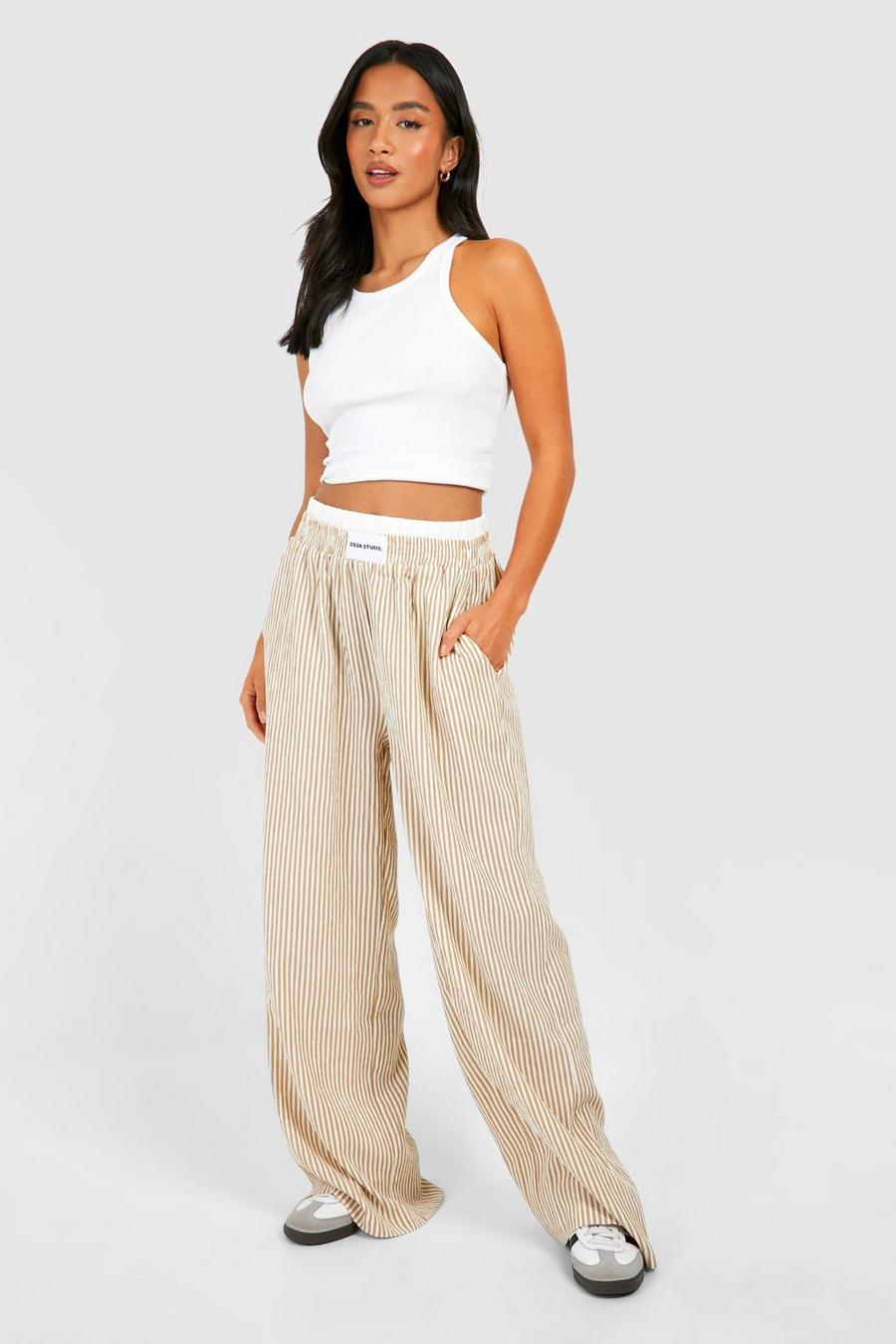 Chocolate Petite Contrast Waistband Pinstripe Pants image number 1