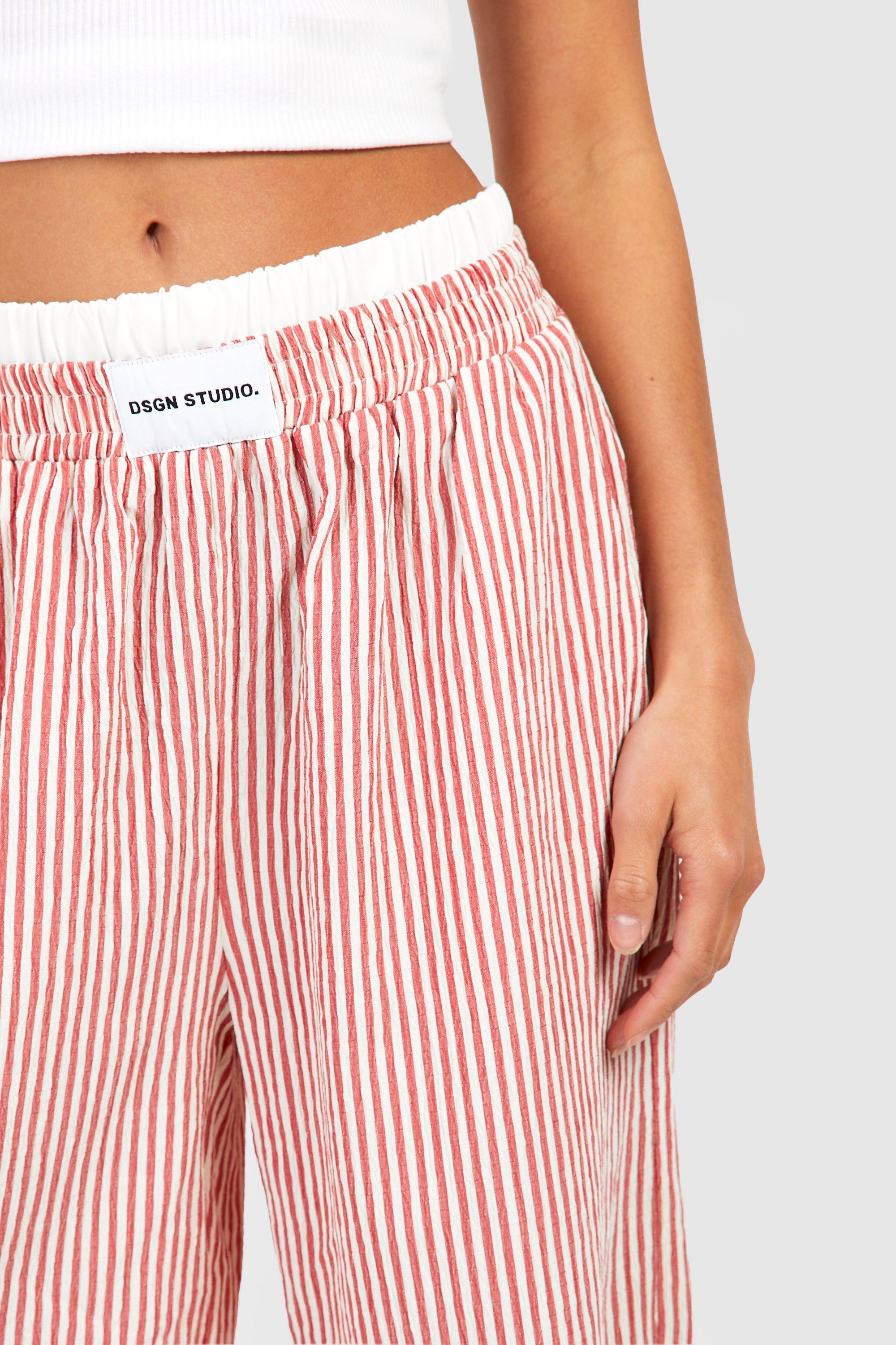 Retailer red pinstripe pants