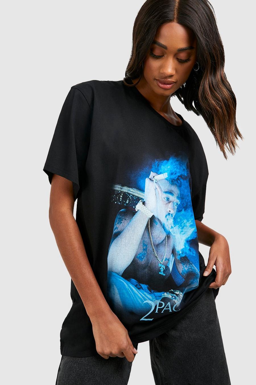 Oversize T-Shirt mit lizenziertem Tupac-Print, Black image number 1