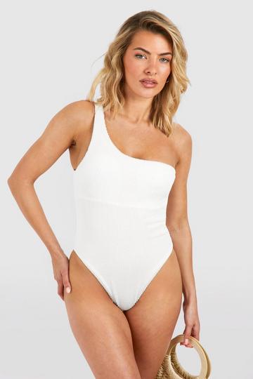 Premium Crinkle One Shoulder Swimsuit white