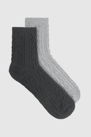 2 Pack Black And Grey Cable Lounge Socks multi