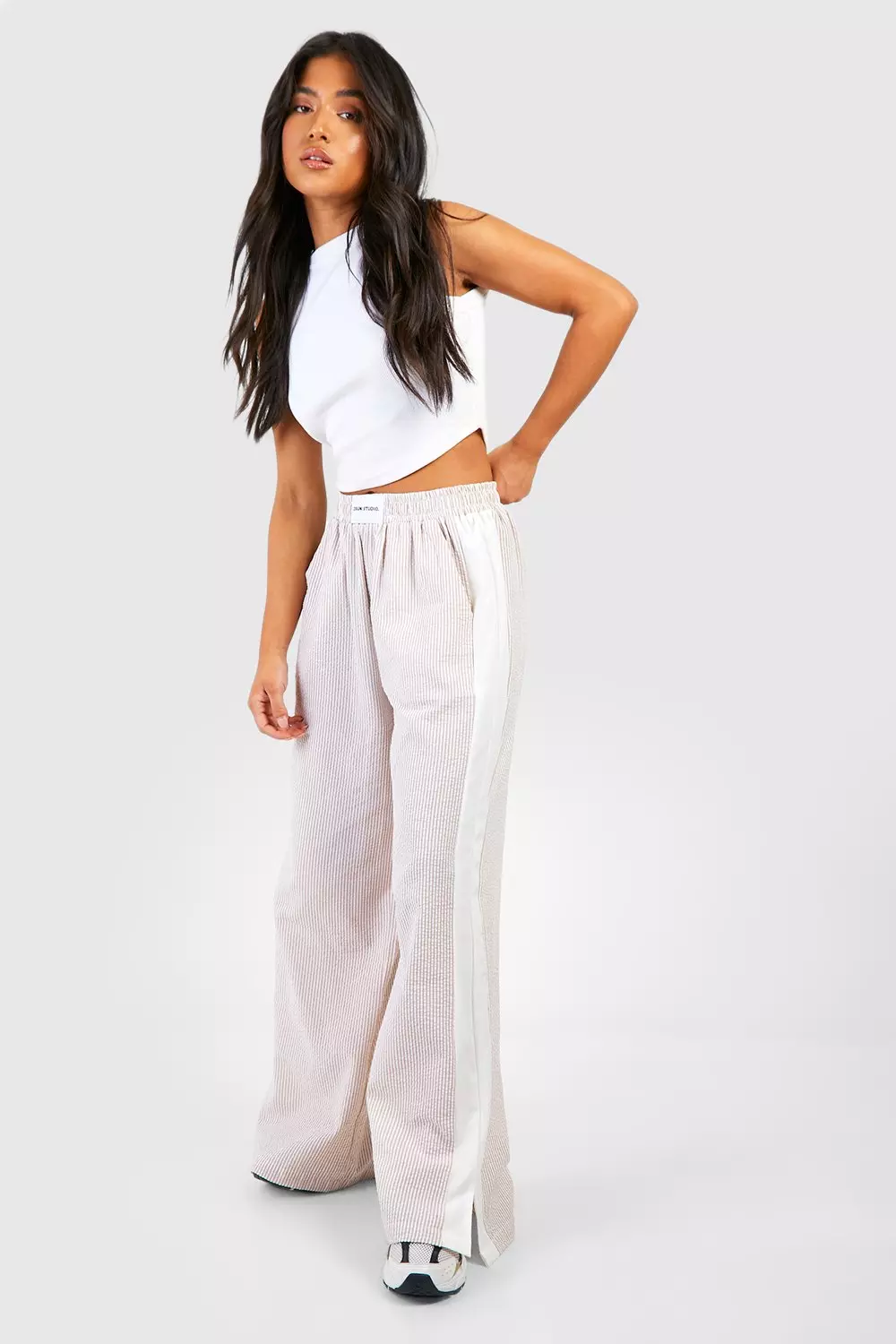 Camel Petite Textured Stripe Dsgn Studio Trouser  alternative image