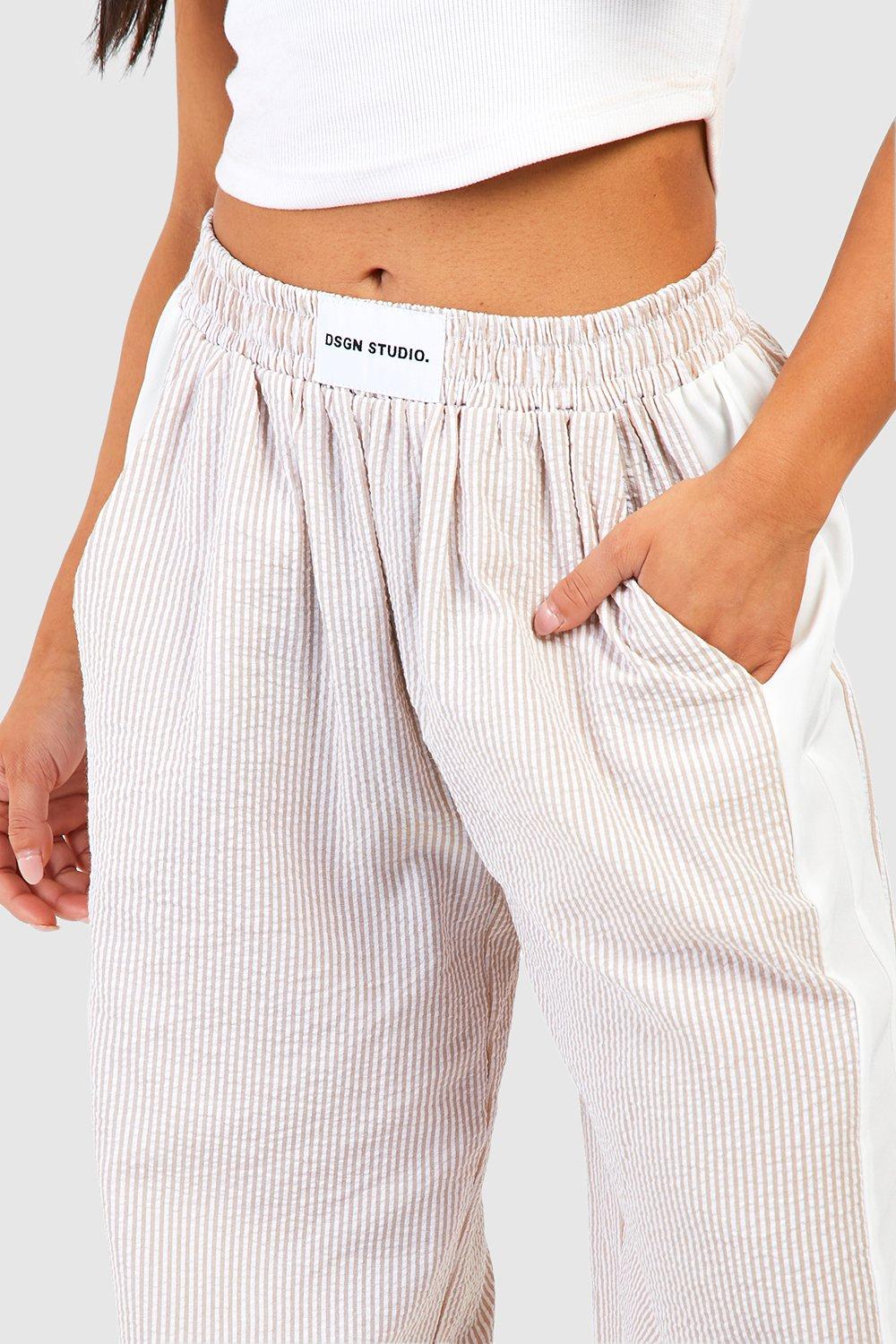 Petite Textured Stripe Dsgn Studio Trouser | boohoo