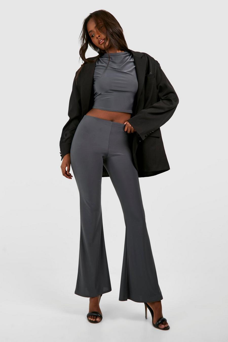 Plus High Waisted Ruched Bum Jersey Flared Trousers