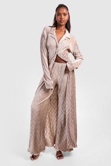 Wave Plisse Button Front Maxi Shirt sand