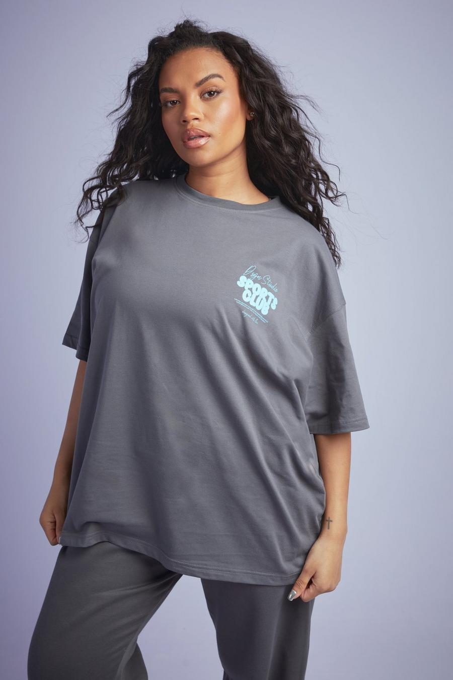 Grande taille - T-shirt oversize à slogan, Charcoal image number 1