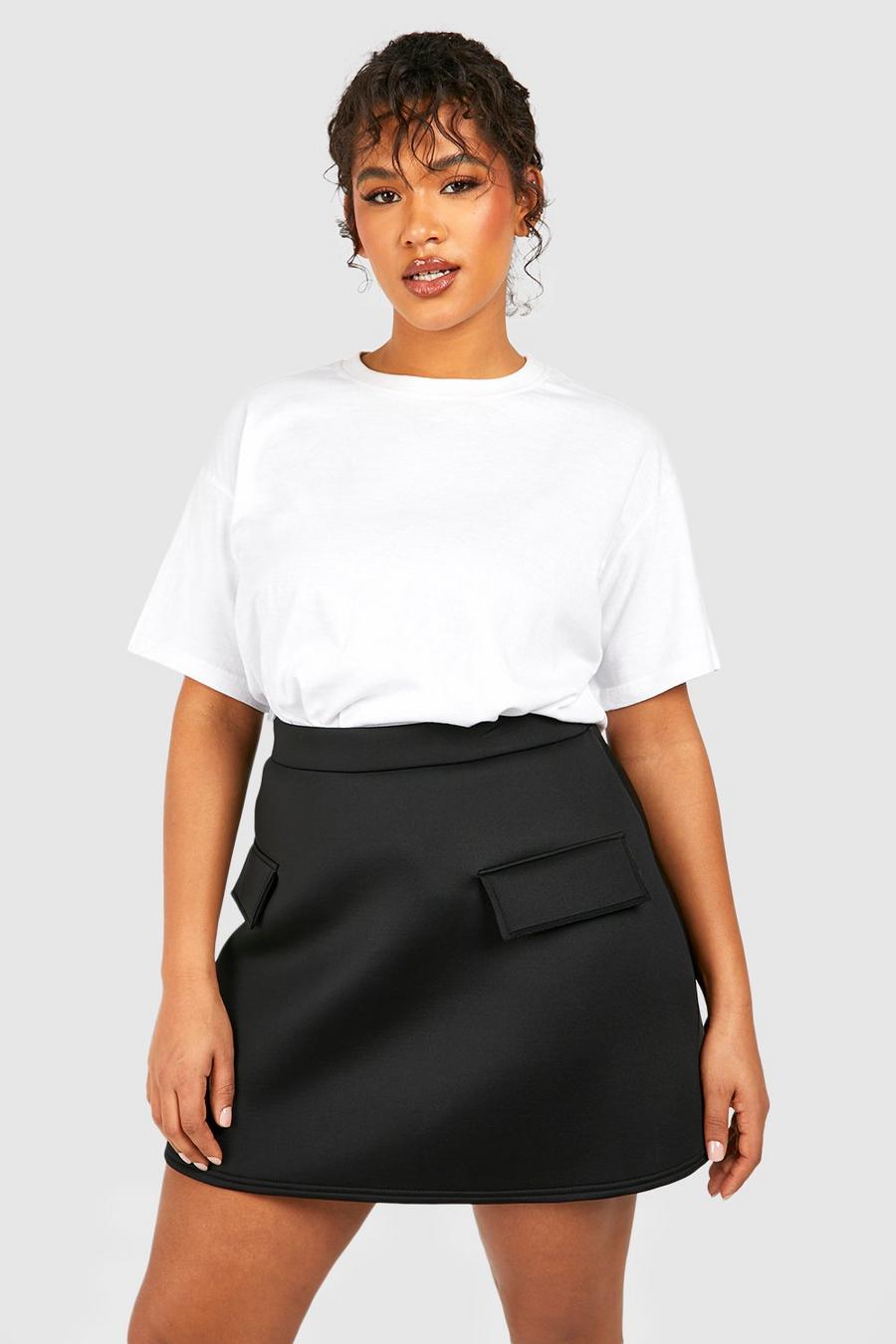 Black schwarz Plus Pocket Detail Scuba Mini Skirt