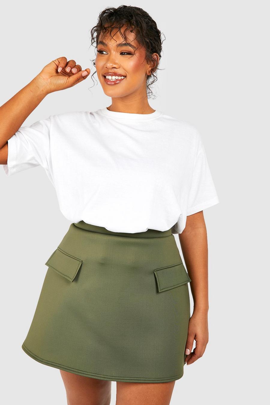 Khaki Plus Pocket Detail Scuba Mini Skirt image number 1