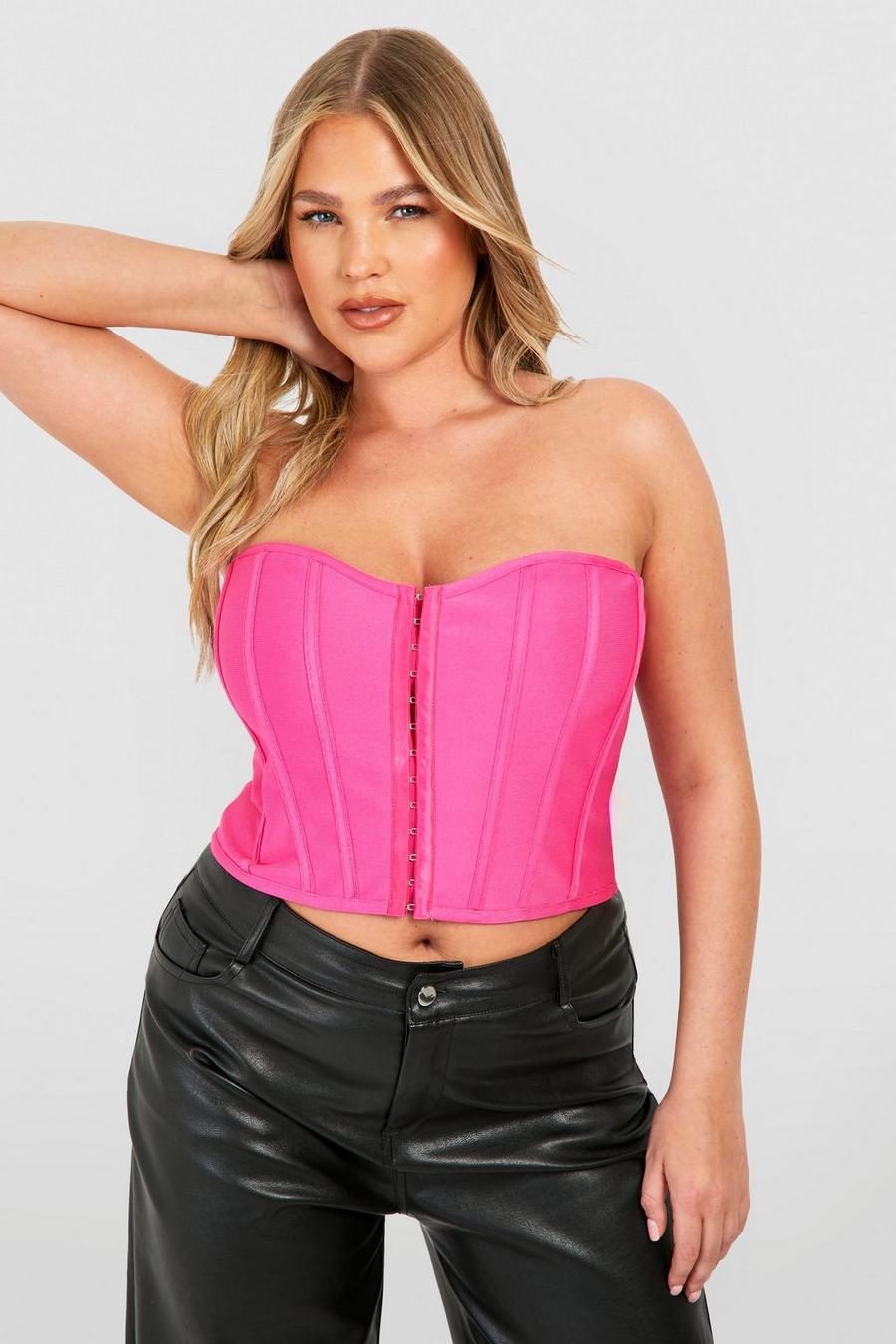 Top a corsetto Plus Size fasciante con asole e gancetti, Pink image number 1