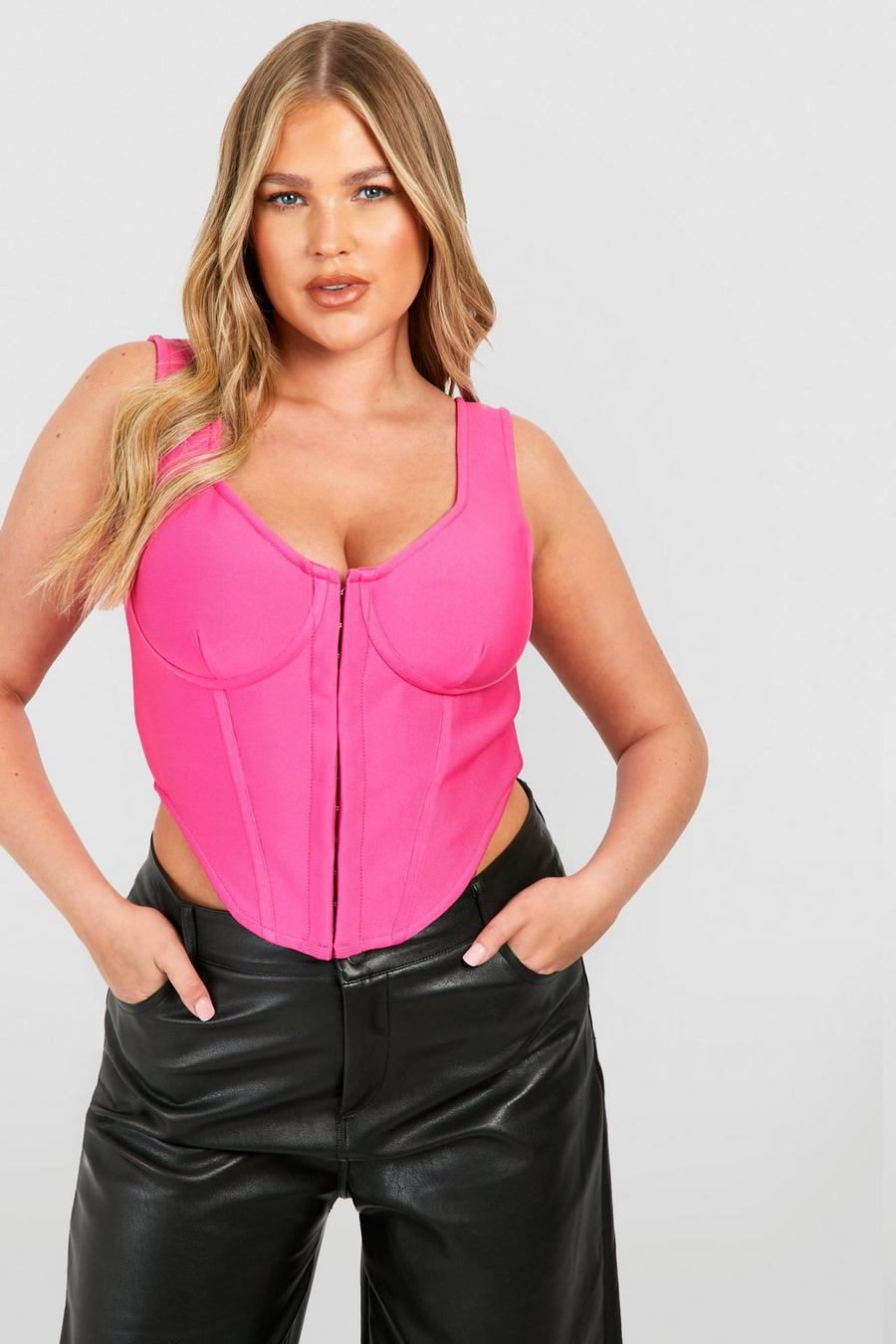 Top a corsetto Plus Size fasciante con asole e gancetti, Pink image number 1