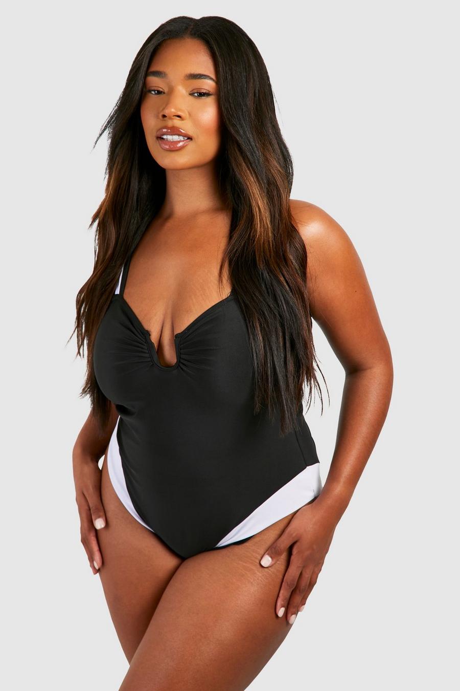 Black Plus Mono Contrast Swimsuit image number 1