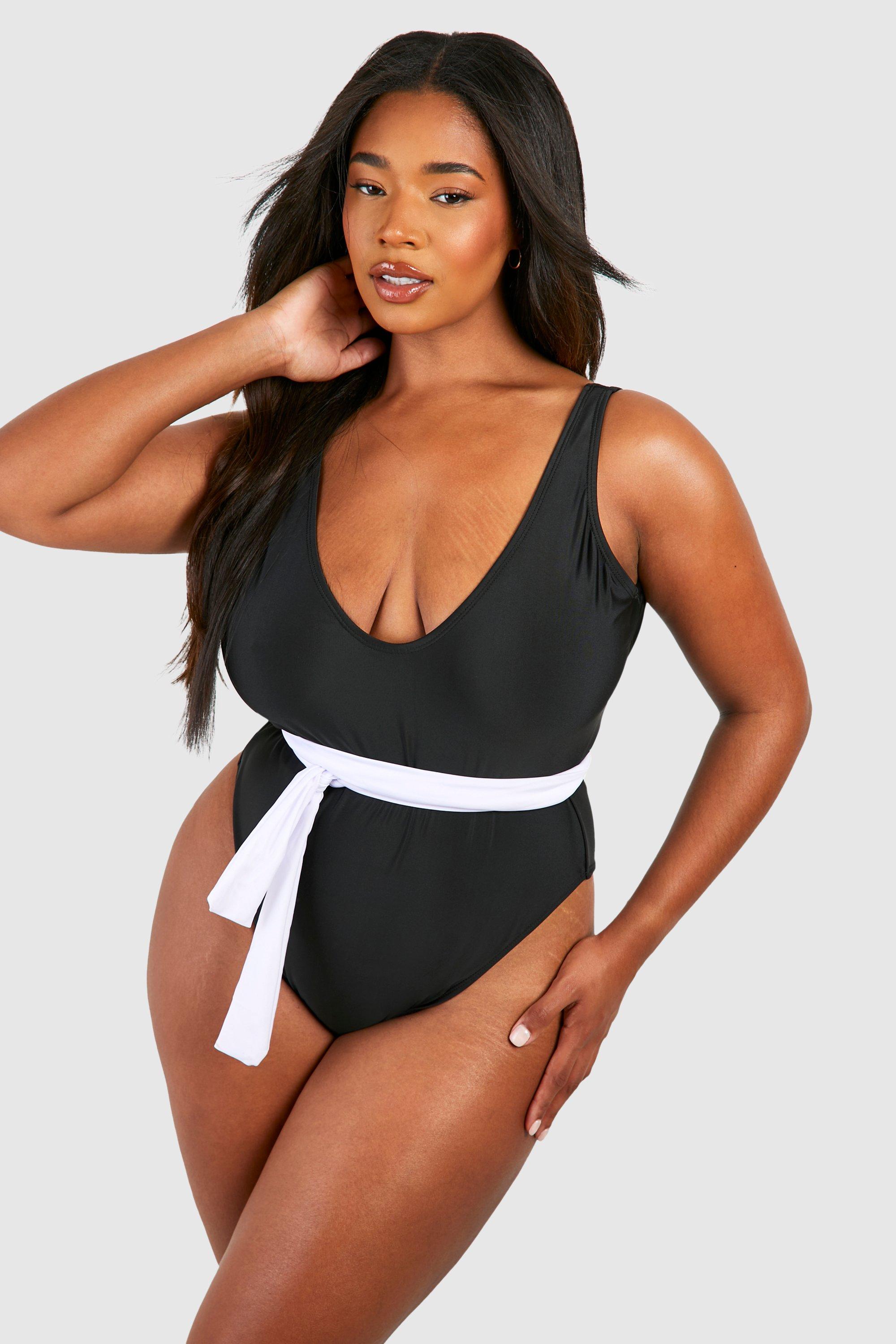 Black tie waist swimsuit online