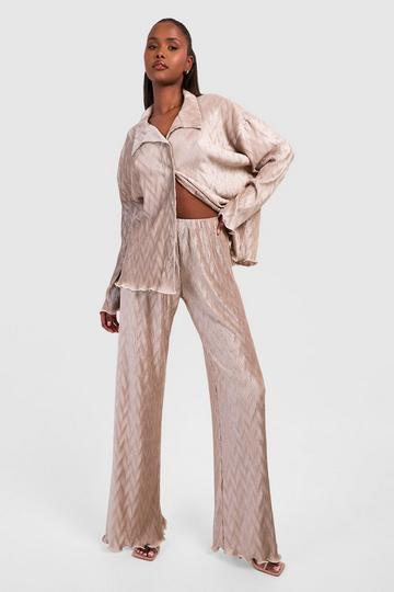 Wave Plisse Wide Leg Pants sand