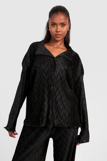 Wave Plisse Relaxed Fit Shirt black