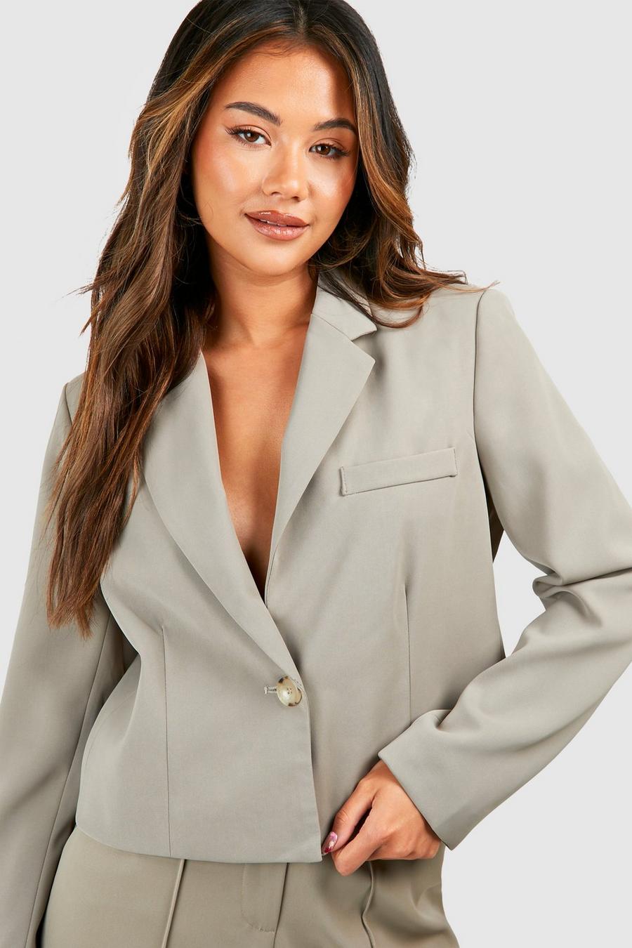 Mocha Boxy Relaxed Fit Longline Crop Blazer image number 1
