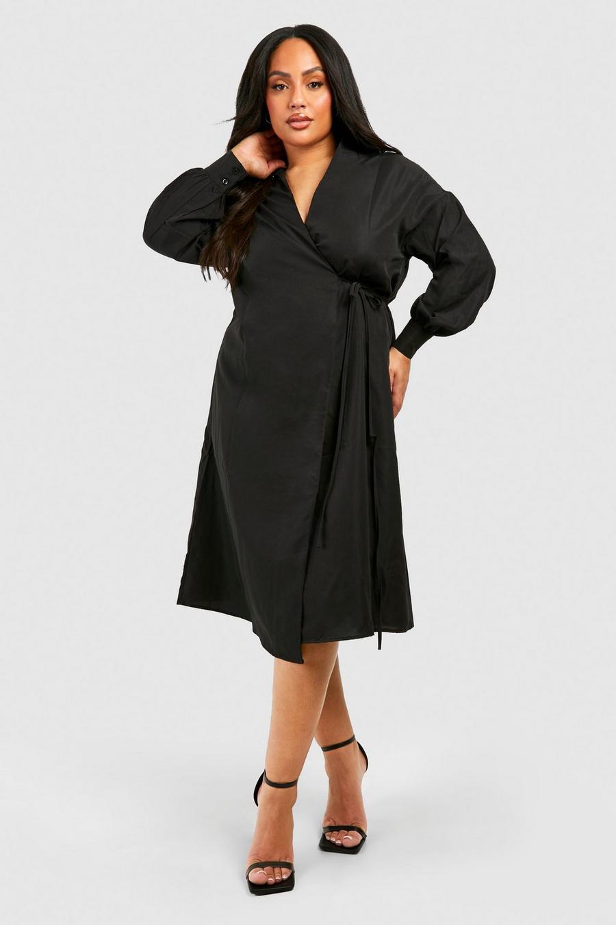 Black Plus Wrap Shirt Midi Dress image number 1