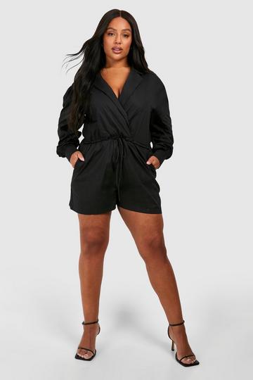 Plus Poplin Wrap Utility Playsuit black