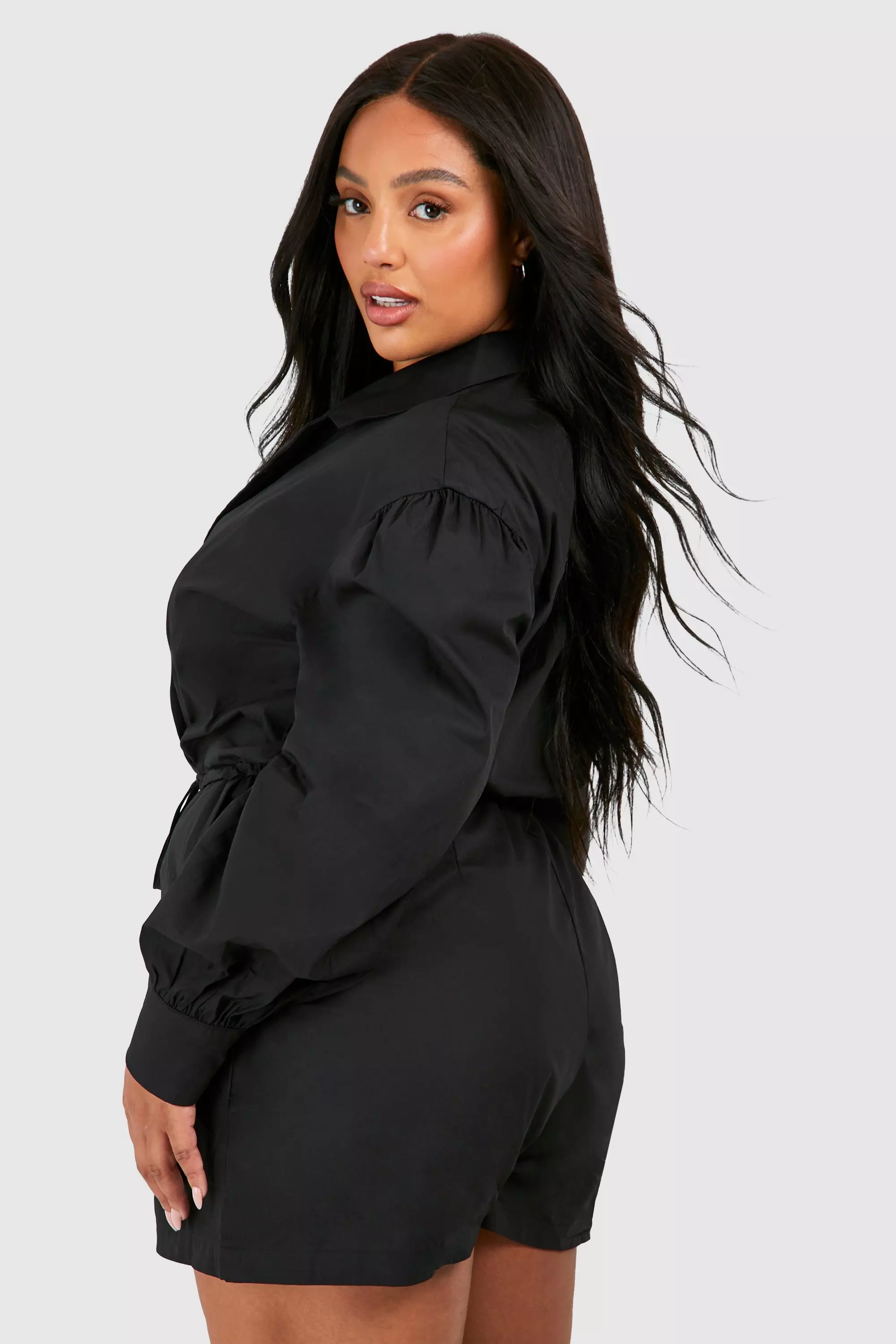 Black Plus Poplin Wrap Utility Playsuit  alternative image