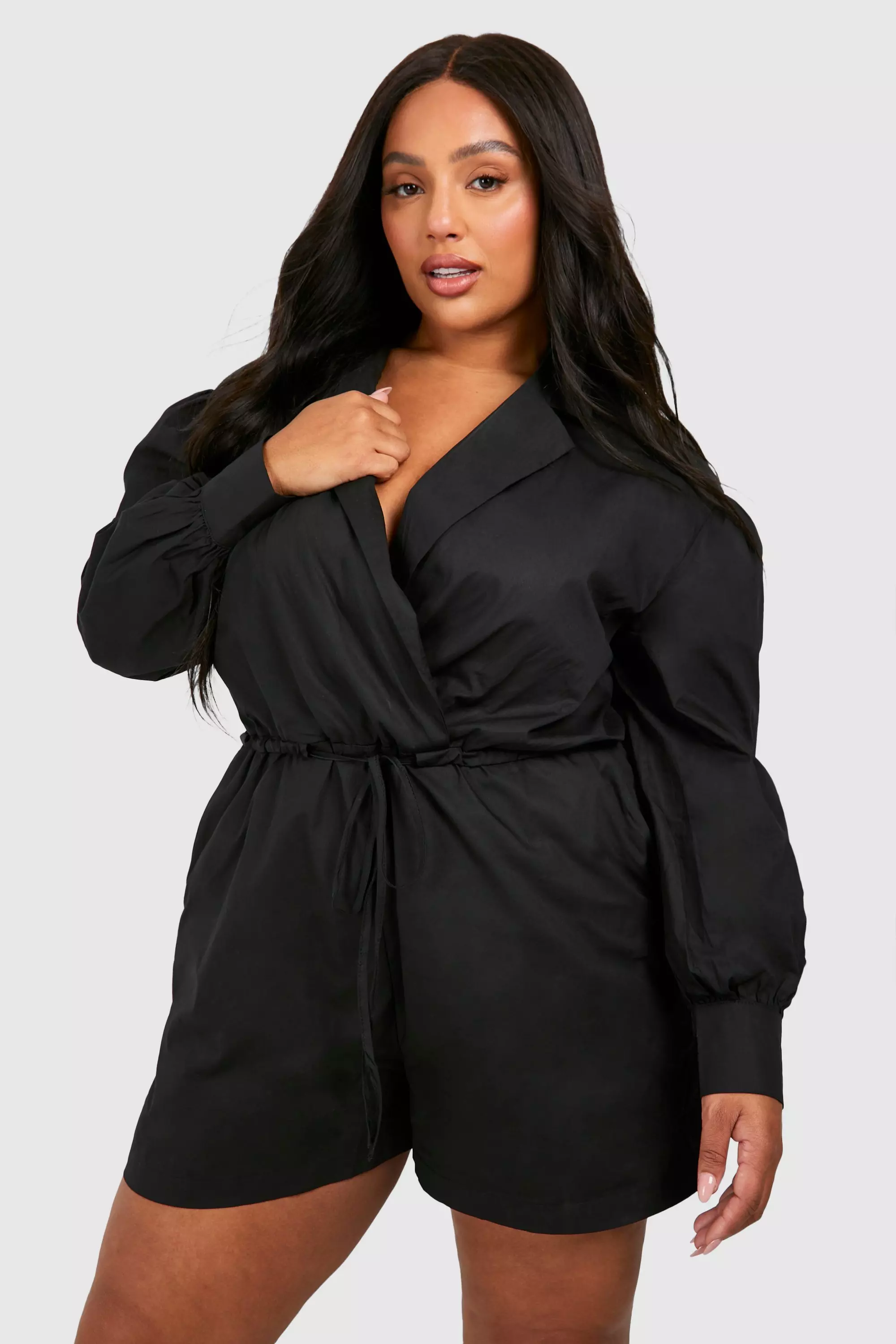 Black Plus Poplin Wrap Utility Playsuit  alternative image