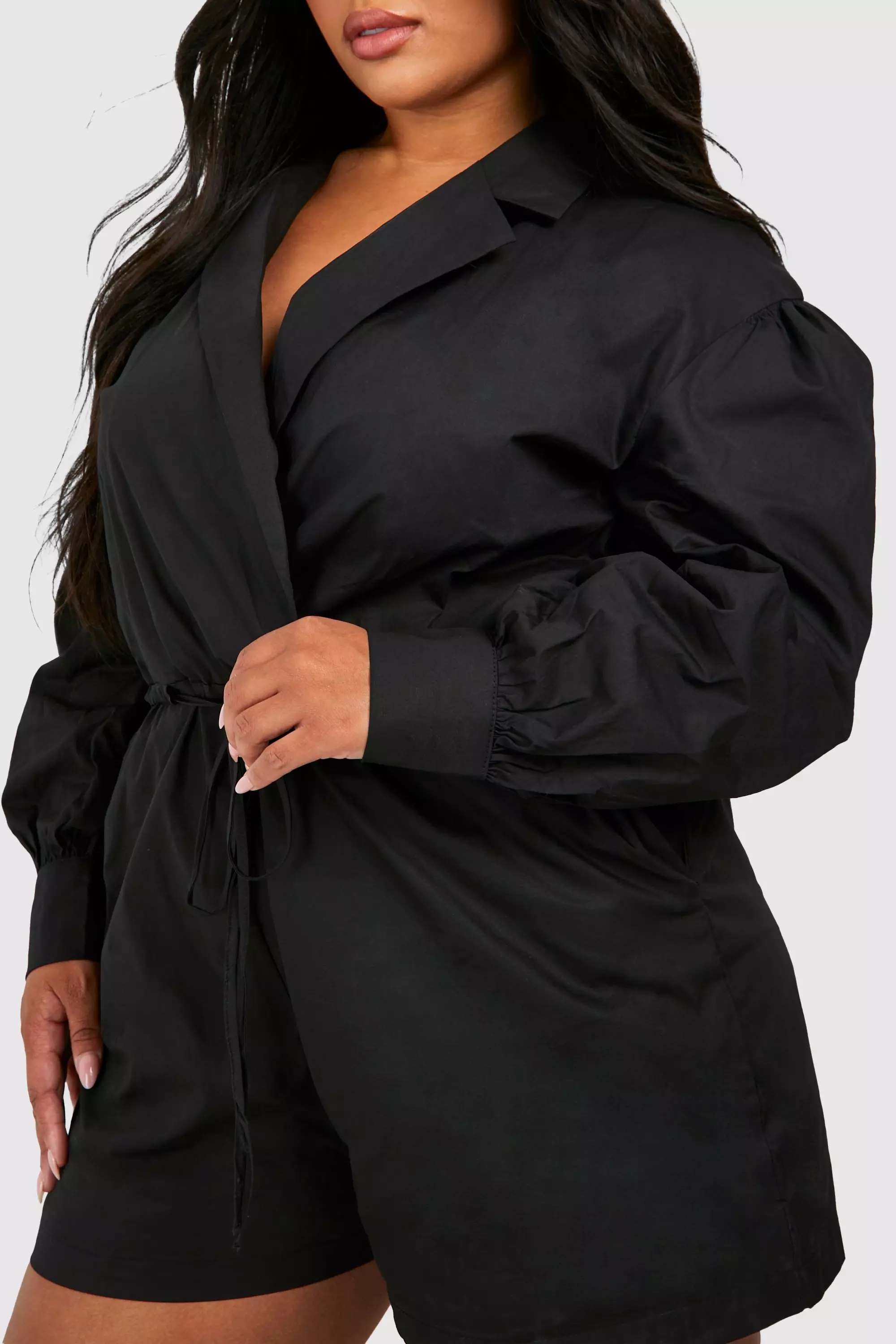 Black Plus Poplin Wrap Utility Playsuit  alternative image