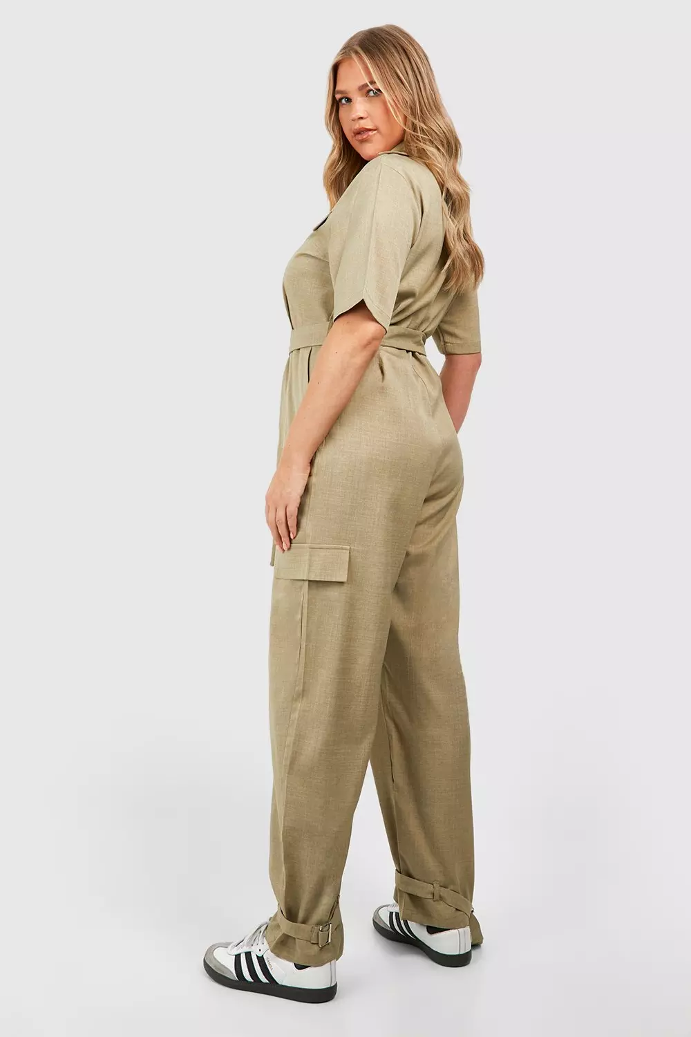 Khaki Plus Linen Look Utility Buckle Jumpsuit alternative image
