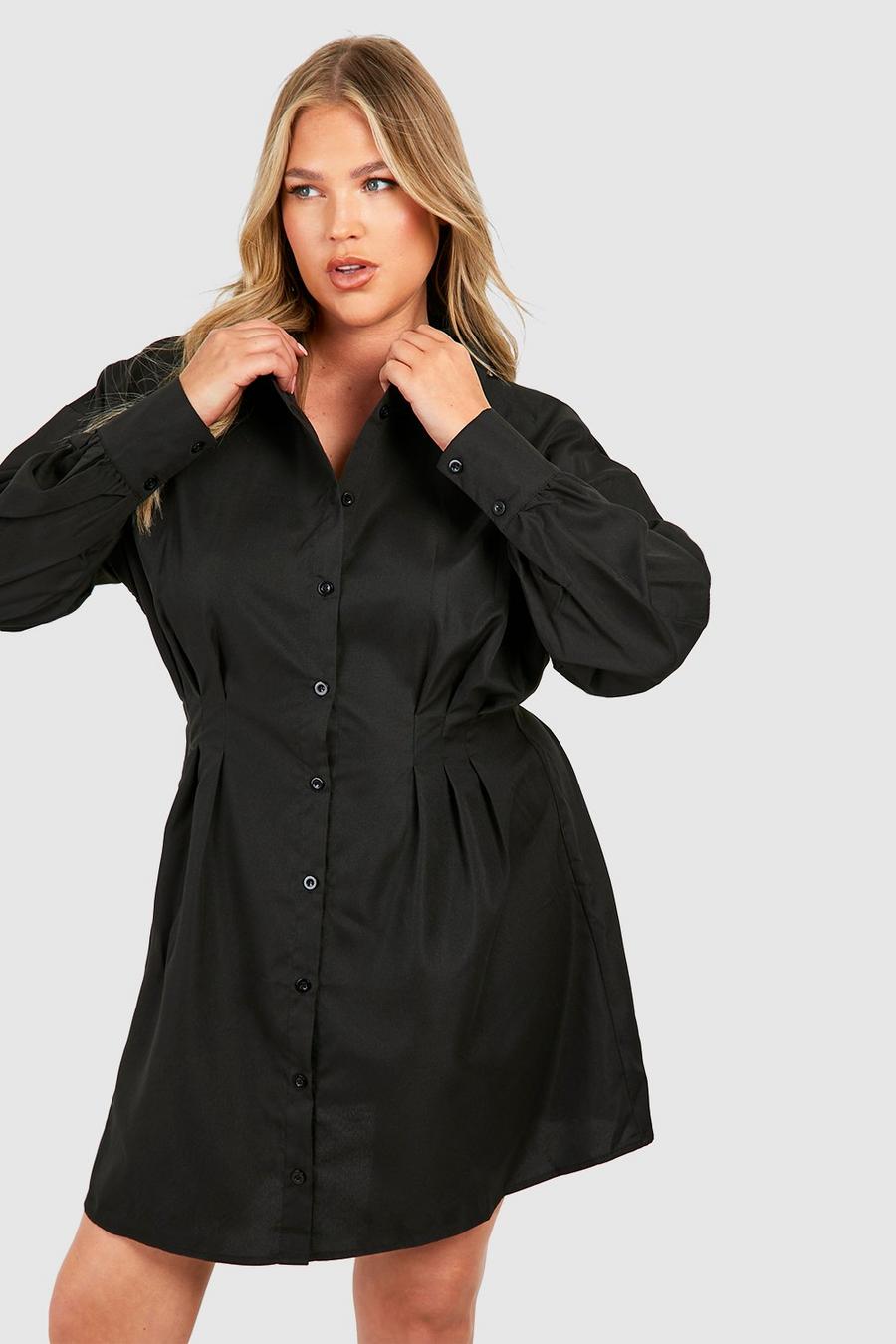 Black Plus Cinched In Waist Shirt Dress